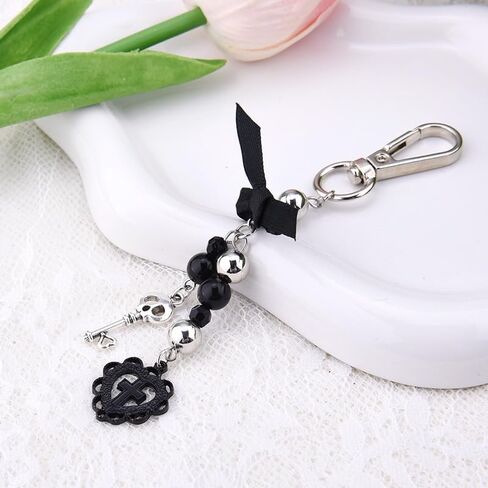 Ribbon Bowknot Pendant Keychain Heart Cross Keychain for Backpack Handbag Charm Accessories Horror Skull Key Holder Organizer for Women Girl Cars Door Keyring Goth Halloween Keychains in Saudi Arabia