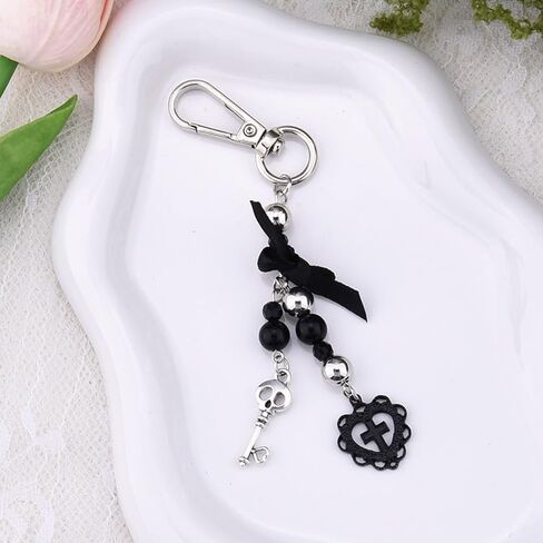 Ribbon Bowknot Pendant Keychain Heart Cross Keychain for Backpack Handbag Charm Accessories Horror Skull Key Holder Organizer for Women Girl Cars Door Keyring Goth Halloween Keychains in Saudi Arabia