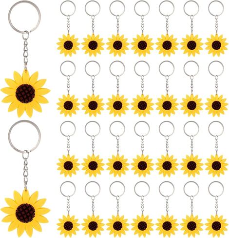 60 Pieces Beautiful Sunflower Flower Keychain Collection with Durable Key Chain Components, Adorable Purse Charms Decorative Key Chains Women Cute for Bags Backpacks Gifts Giving Birthday Party Favor in Saudi Arabia