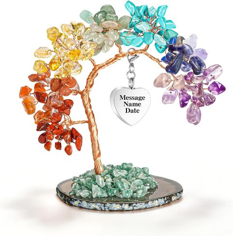 SOITIS Engraving Colorful Crystal Tree of Life Keepsake with Heart Pendant Urn Necklace-Sympathy Gift for Loss of Loved One, Urn Necklaces for Ashes Cremation Jewelry Customized Sharing Pendant in Kuwait