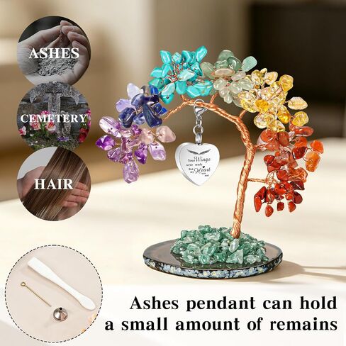 SOITIS Engraving Colorful Crystal Tree of Life Keepsake with Heart Pendant Urn Necklace-Sympathy Gift for Loss of Loved One, Urn Necklaces for Ashes Cremation Jewelry Customized Sharing Pendant in Kuwait
