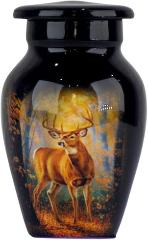 Deer Design Cremation Urn for Adults - Handcrafted Mini Funeral Urn with 3 Cubic/Inches Capacity, Keepsake Urn Box, Elegant Memorial Ash Storage for Loved Ones (Keepsake) in Kuwait