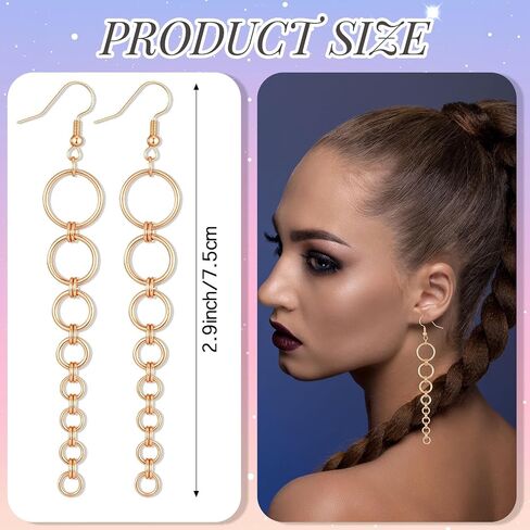 Kigeli 1 Pair Kpop Golden Drop Earrings Anime Cosplay Costume Accessories for Men Women Gold Chain Drop Ear Cuffs Gift for Y2k Kpop Fans Concerts Halloween Party Costume Props in Kuwait