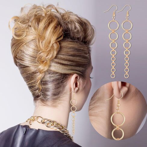 Kigeli 1 Pair Kpop Golden Drop Earrings Anime Cosplay Costume Accessories for Men Women Gold Chain Drop Ear Cuffs Gift for Y2k Kpop Fans Concerts Halloween Party Costume Props in Kuwait
