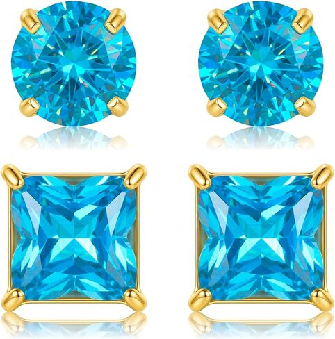 2 Pairs Stainless Steel CZ Stud Earrings for Men Women - Round & Four-Leaf Clover Cubic Zirconia Earrings, Hypoallergenic Studs Jewelry Set for Daily Wear in Saudi Arabia