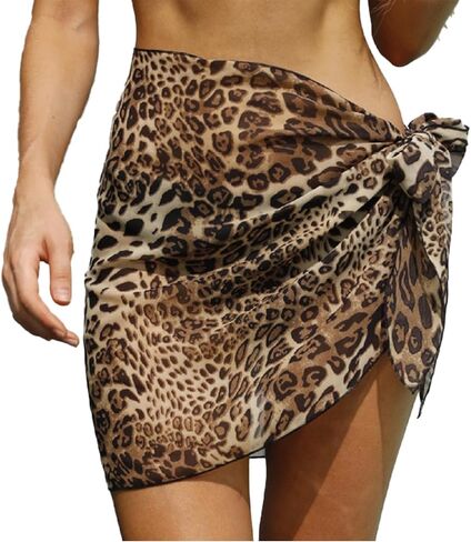 Cheetah Print Bikini Beach Sarong Coverups for Women, Short Leapard Chiffon Skirt Wrap for Swimwear 19.7 * 71in in Saudi Arabia