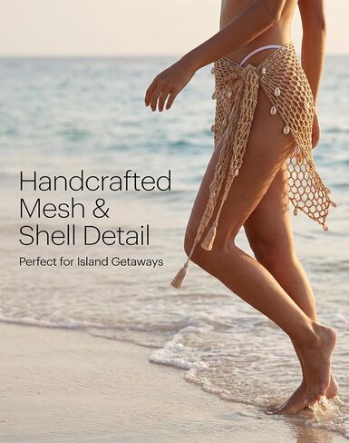 Crochet Beach Cover Up Skirt, Triangle Shawl Mermaid Skirt Handmade Crochet Sarong, Hollow Out Shell Beach Wrap Skirt for Vacation in Saudi Arabia