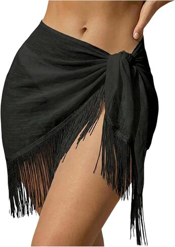 WDIRARA Women's Sarong Swimsuit Coverup Fringe Wrap Beach Skirt Cover Ups Swimwear in Kuwait