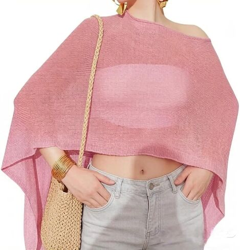 Women Shawl Sheer Lightweight Knit Poncho Top Summer Vacation Beach Off The Shoulder Cover Up in Saudi Arabia