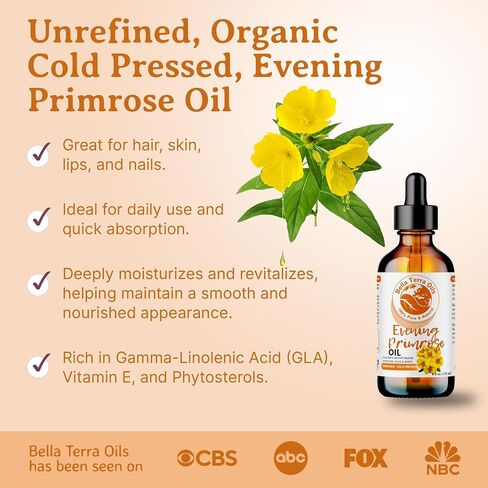 Bella Terra Oils - Organic Evening Primrose Oil 2oz - Celebrating Primrose's Nutrient Legacy, Infused with Vitamin E & Omega-6, Superior Oil Experience for the Skin in Saudi Arabia