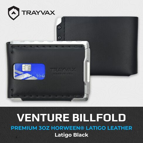 محفظة Trayvax Venture Billfold، حامل أموال الجيب الأمامي وبطاقة الائتمان، محفظة معدنية جلدية نحيفة بسيطة للرجال والنساء، جلد أسود عند حلول الليل in Kuwait