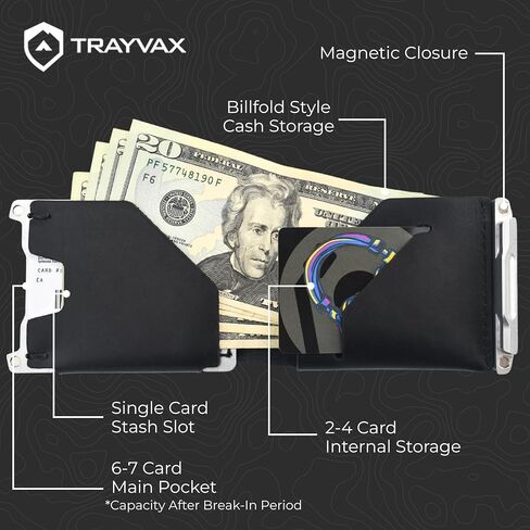 محفظة Trayvax Venture Billfold، حامل أموال الجيب الأمامي وبطاقة الائتمان، محفظة معدنية جلدية نحيفة بسيطة للرجال والنساء، جلد أسود عند حلول الليل in Kuwait