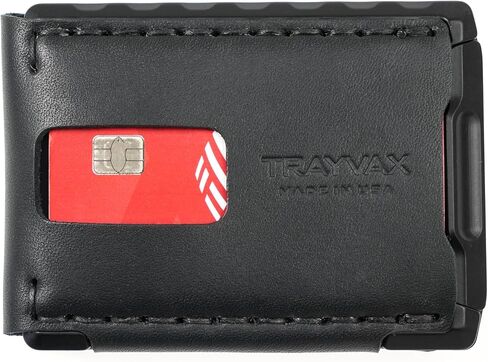 محفظة Trayvax Venture Billfold، حامل أموال الجيب الأمامي وبطاقة الائتمان، محفظة معدنية جلدية نحيفة بسيطة للرجال والنساء، جلد أسود عند حلول الليل in Kuwait