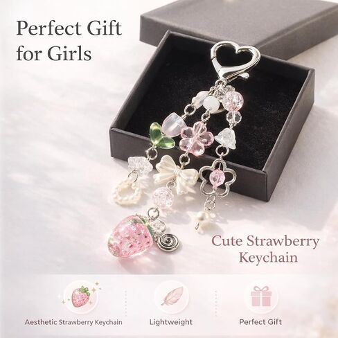 Cute Strawberry Keychain,Y2K Accessories, Kawaii Flower Bag Charms for Women in Saudi Arabia