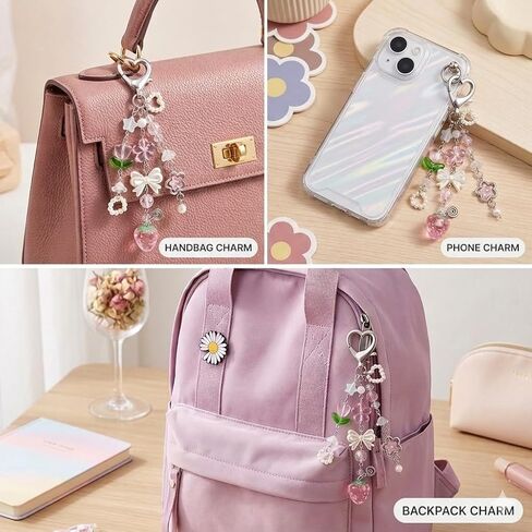 Cute Strawberry Keychain,Y2K Accessories, Kawaii Flower Bag Charms for Women in Saudi Arabia
