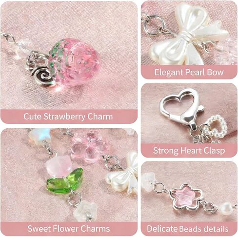 Cute Strawberry Keychain,Y2K Accessories, Kawaii Flower Bag Charms for Women in Saudi Arabia