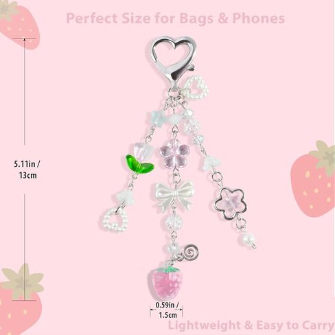 Cute Strawberry Keychain,Y2K Accessories, Kawaii Flower Bag Charms for Women in Saudi Arabia