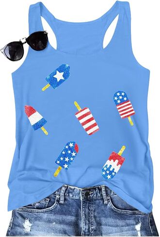 SFHFY 4th of July Tank Women: American Flag Sleeveless Shirts Red White and Blue Tee Patriotic Summer Vest Tops in Saudi Arabia