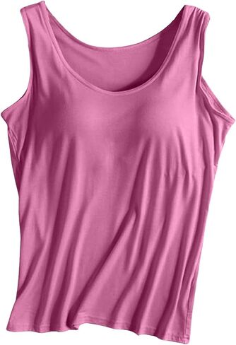 JiXiang Tank Top Built in Bra Women Sleeveless Padded Wide Strap Camisole Tops Workout Soft Comfy Loose Fit Yoga Sport Shirts in Saudi Arabia