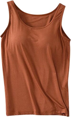 JiXiang Tank Top Built in Bra Women Sleeveless Padded Wide Strap Camisole Tops Workout Soft Comfy Loose Fit Yoga Sport Shirts in Saudi Arabia