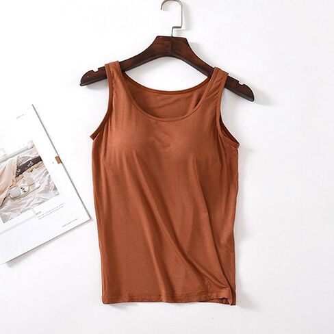 JiXiang Tank Top Built in Bra Women Sleeveless Padded Wide Strap Camisole Tops Workout Soft Comfy Loose Fit Yoga Sport Shirts in Saudi Arabia