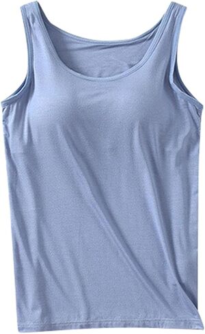 JiXiang Tank Top Built in Bra Women Sleeveless Padded Wide Strap Camisole Tops Workout Soft Comfy Loose Fit Yoga Sport Shirts in Saudi Arabia