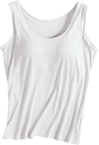 JiXiang Tank Top Built in Bra Women Sleeveless Padded Wide Strap Camisole Tops Workout Soft Comfy Loose Fit Yoga Sport Shirts in Saudi Arabia