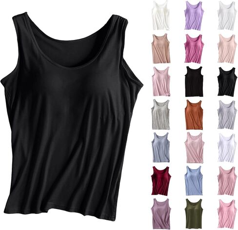 JiXiang Tank Top Built in Bra Women Sleeveless Padded Wide Strap Camisole Tops Workout Soft Comfy Loose Fit Yoga Sport Shirts in Saudi Arabia