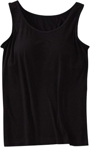 JiXiang Tank Top Built in Bra Women Sleeveless Padded Wide Strap Camisole Tops Workout Soft Comfy Loose Fit Yoga Sport Shirts in Saudi Arabia