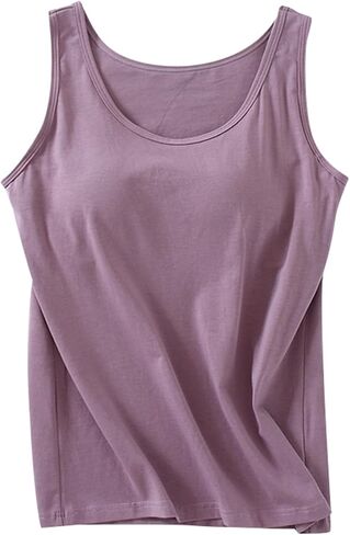 JiXiang Tank Top Built in Bra Women Sleeveless Padded Wide Strap Camisole Tops Workout Soft Comfy Loose Fit Yoga Sport Shirts in Saudi Arabia
