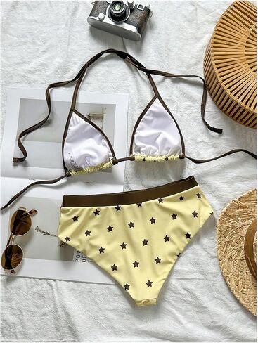 MakeMeChic Women's Halter Bikini Sets Star Print Triangle String Tie Backless Swimsuits in Kuwait