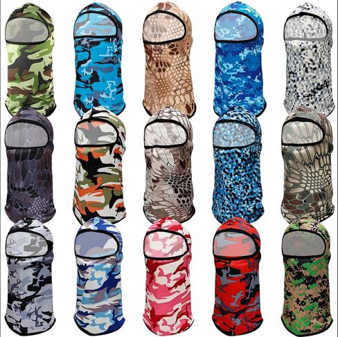 15 Pcs Balaclava Ski Mask Full Face Cover Sun Protection Mask UV Balaclava Mask Women Men for Outdoor Sports Camping Skiing, Camouflage and Fresh in Saudi Arabia