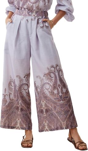 Women Lightweight 2026 High Waist Button Wide Leg Palazzo Pocket Pants Boho Vintage Ethnic Paisley Vocation Trousers in Saudi Arabia
