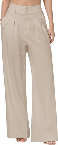 Tall Women Linen Blend Trousers 32" 34" 36" Inseam Wide Leg Pleated High Waisted in Saudi Arabia