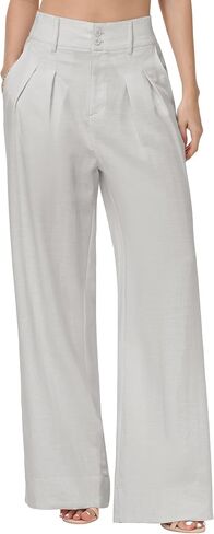 Tall Women Linen Blend Trousers 32" 34" 36" Inseam Wide Leg Pleated High Waisted in Saudi Arabia