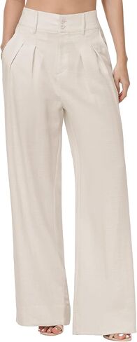 Tall Women Linen Blend Trousers 32" 34" 36" Inseam Wide Leg Pleated High Waisted in Saudi Arabia