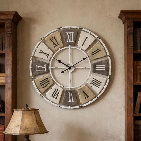 Distressed Metal Wall Clock 32 Inch, Industrial Vintage Roman Numerals, Weathered Iron Frame Farmhouse Office Cafe Decor in Saudi Arabia