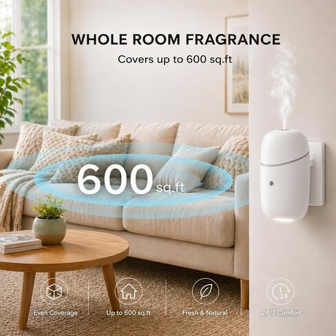 Waterless Diffuser, Quiet Essential Oil Diffuser with Low/High Levels and Timer, Plug in Diffuser with Night Light, Wall Aromatherapy Diffuser for Home, Living Room, Bedroom, Bathroom, White in Saudi Arabia