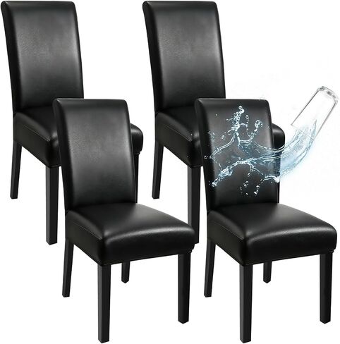 Leather Dining Chairs Covers Set of 4, Stretch Waterproof Kitchen Chair Covers Removable Washable Dining Chair Protector for Living Room Thickened Parsons Chairs Slipcovers(Black, 4 Pcs) in Kuwait