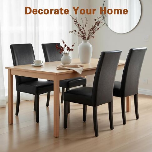 Leather Dining Chairs Covers Set of 4, Stretch Waterproof Kitchen Chair Covers Removable Washable Dining Chair Protector for Living Room Thickened Parsons Chairs Slipcovers(Black, 4 Pcs) in Kuwait