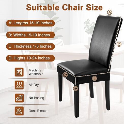 Leather Dining Chairs Covers Set of 4, Stretch Waterproof Kitchen Chair Covers Removable Washable Dining Chair Protector for Living Room Thickened Parsons Chairs Slipcovers(Black, 4 Pcs) in Kuwait