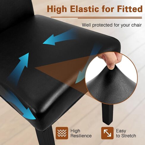 Leather Dining Chairs Covers Set of 4, Stretch Waterproof Kitchen Chair Covers Removable Washable Dining Chair Protector for Living Room Thickened Parsons Chairs Slipcovers(Black, 4 Pcs) in Kuwait