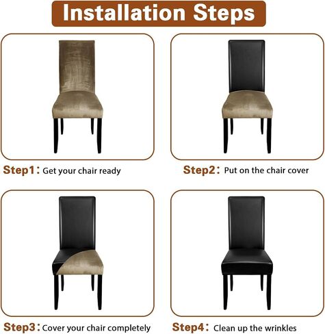 Leather Dining Chairs Covers Set of 4, Stretch Waterproof Kitchen Chair Covers Removable Washable Dining Chair Protector for Living Room Thickened Parsons Chairs Slipcovers(Black, 4 Pcs) in Kuwait