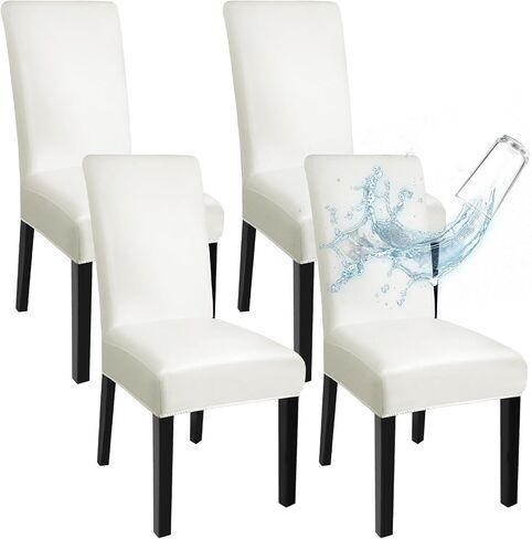 Leather Dining Chairs Covers Set of 4, Stretch Waterproof Kitchen Chair Covers Removable Washable Dining Chair Protector for Living Room Thickened Parsons Chairs Slipcovers(Black, 4 Pcs) in Kuwait