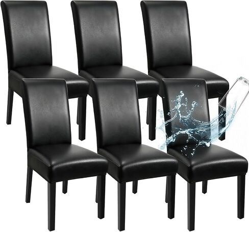 Leather Dining Chairs Covers Set of 4, Stretch Waterproof Kitchen Chair Covers Removable Washable Dining Chair Protector for Living Room Thickened Parsons Chairs Slipcovers(Black, 4 Pcs) in Kuwait