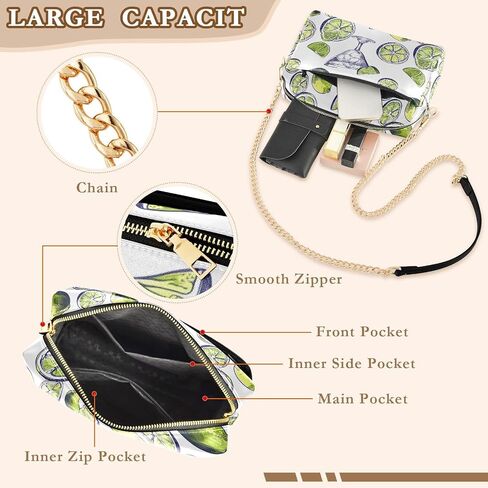 Margarita Alcoholic Cocktail Lemons Crossbody Bags for Women, Small PU Leather Shoulder Purse with Zipper in Saudi Arabia