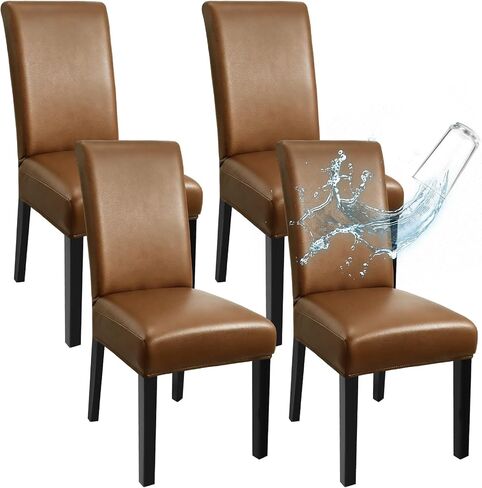 Leather Dining Chairs Covers Set of 4, Stretch Waterproof Kitchen Chair Covers Removable Washable Dining Chair Protector for Living Room Thickened Parsons Chairs Slipcovers(Black, 4 Pcs) in Kuwait