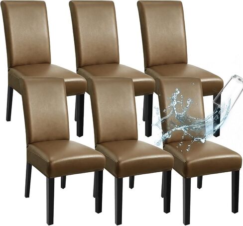 Leather Dining Chairs Covers Set of 4, Stretch Waterproof Kitchen Chair Covers Removable Washable Dining Chair Protector for Living Room Thickened Parsons Chairs Slipcovers(Black, 4 Pcs) in Kuwait