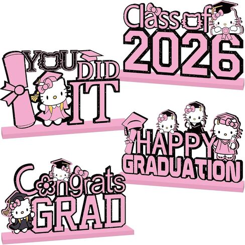 4Pcs Pink Graduation Decorations 2026 Wooden Table Centerpieces Congrats Grad Table Toppers Decor Class of 2026 Tiered Tray Decor for Graduation Party Decorations in Saudi Arabia