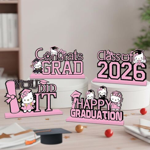 4Pcs Pink Graduation Decorations 2026 Wooden Table Centerpieces Congrats Grad Table Toppers Decor Class of 2026 Tiered Tray Decor for Graduation Party Decorations in Saudi Arabia